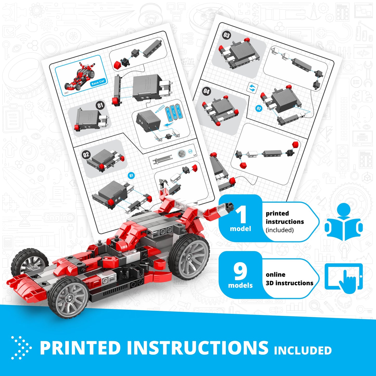 Engino Inventor Race Car Motorized Set- Engineering STEM Toys for Kids Ages 9+ (10 Models to Build)