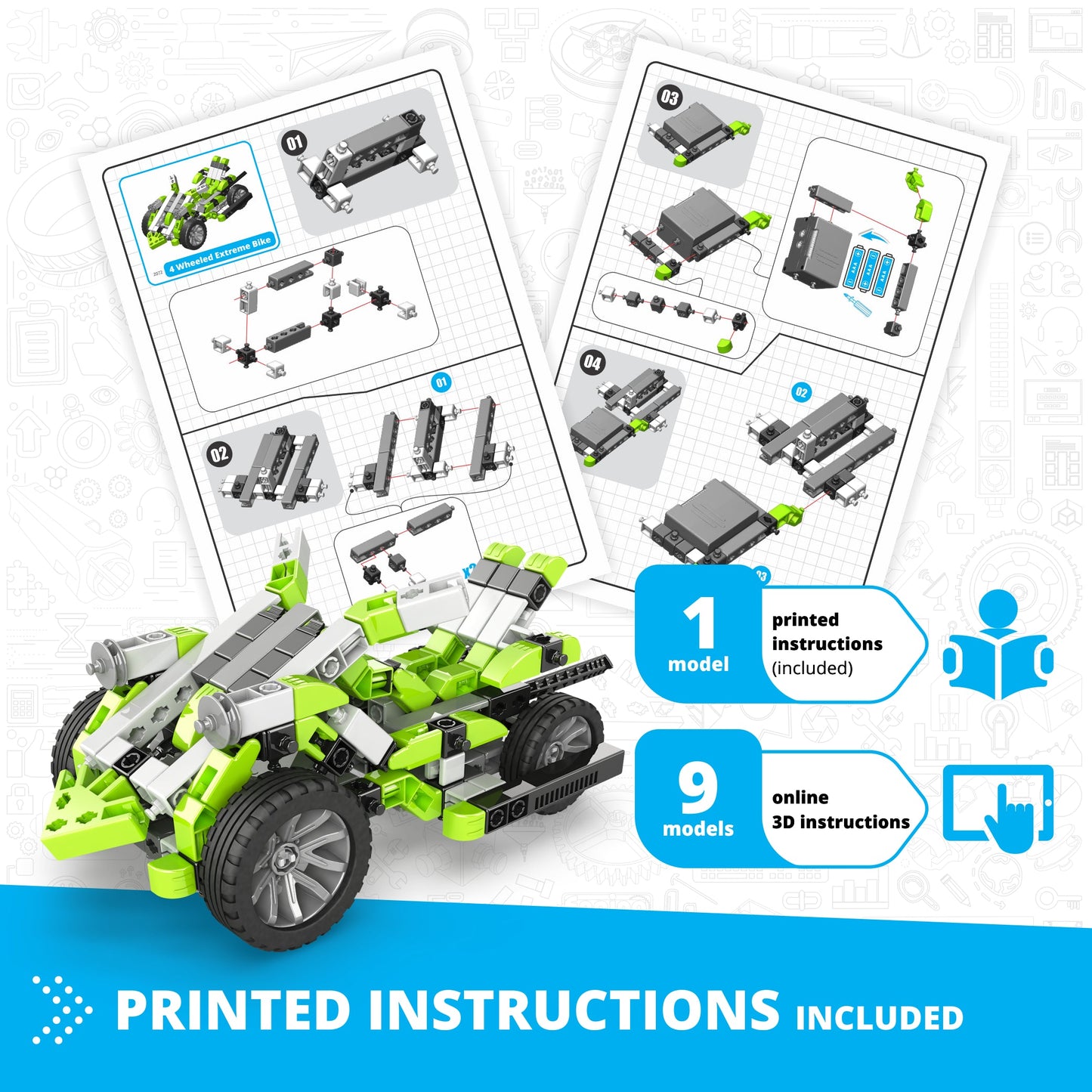 Engino Inventor Motorized- 4 Wheeled Extreme Bike: STEM Mechanical Toys for Kids Ages 9+ (10 Models to Build)