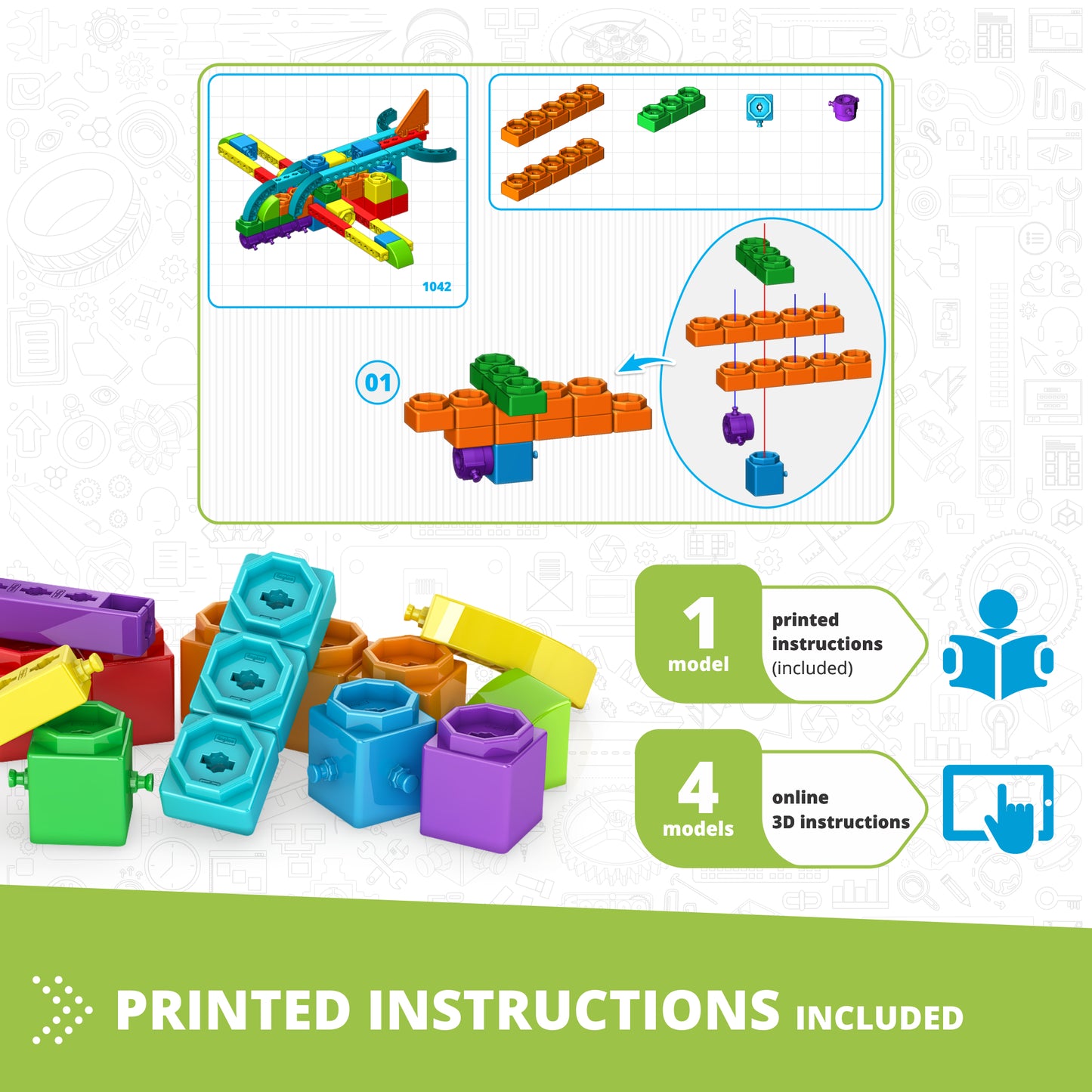 Engino QBOIDZ- Airplane, STEM Building Toys for Kids Ages 3+ (5 Models to Build)