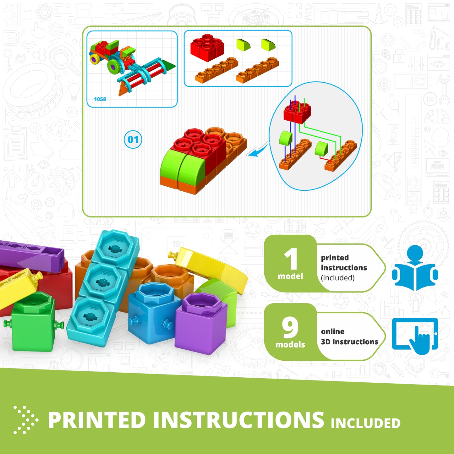 Engino QBOIDZ- Farm Tractor STEM Building Toys for Kids Ages 4+ (10 Models to Build)