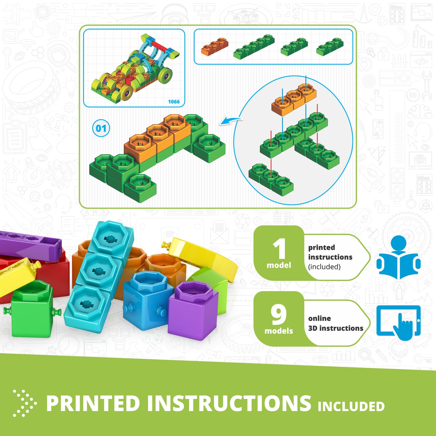 Engino QBOIDZ- Racing Car STEM Toys for Kids Ages 4+ (10 Models to Build)