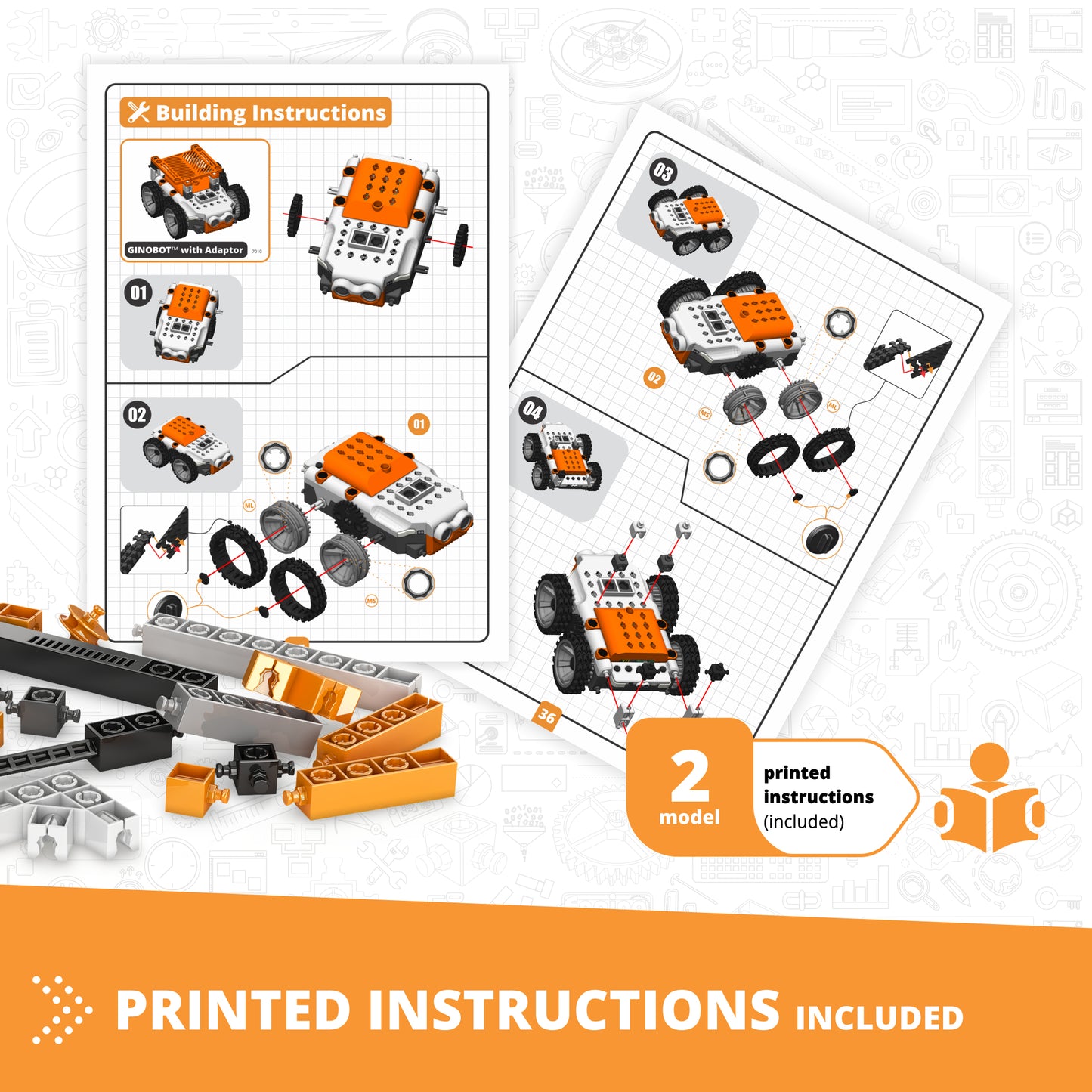 Engino Coding Lab- GinoBot STEM Robotics Toys for Kids Ages 9+ (2 Robots to Build)