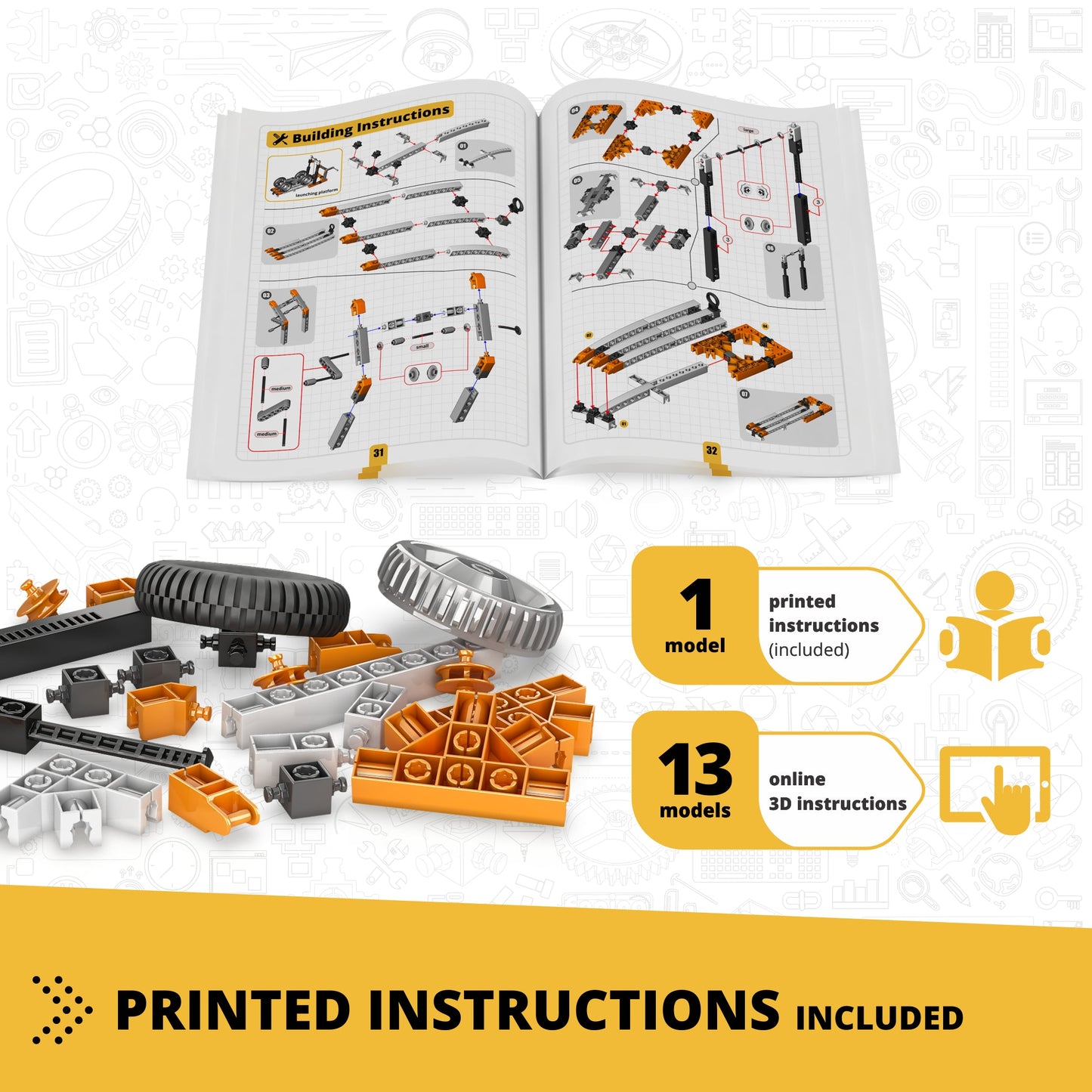 Engino Discovering STEM Mechanics: Wheels, Axles & Inclined Planes Set for Kids Ages 9+ (14 Models to Build)