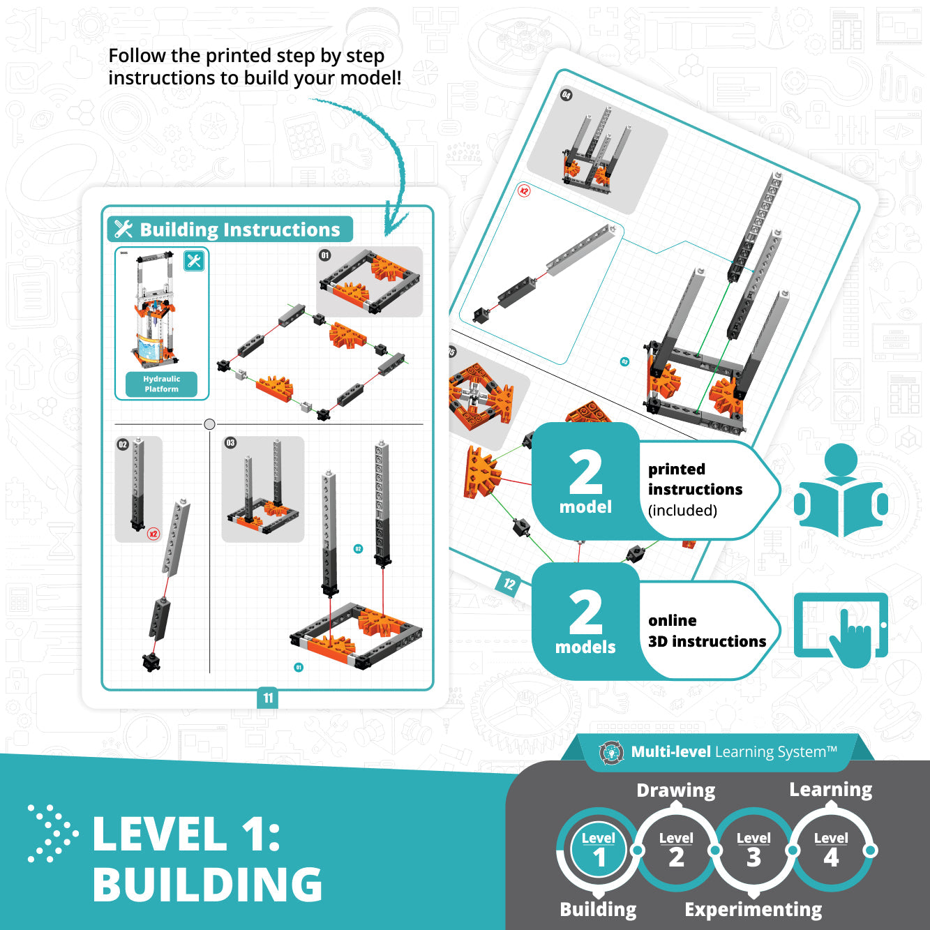 Engino STEAM Labs: How Hydraulics Work, STEM Building Kit for Kids Ages 8+ (4 Models to Build)