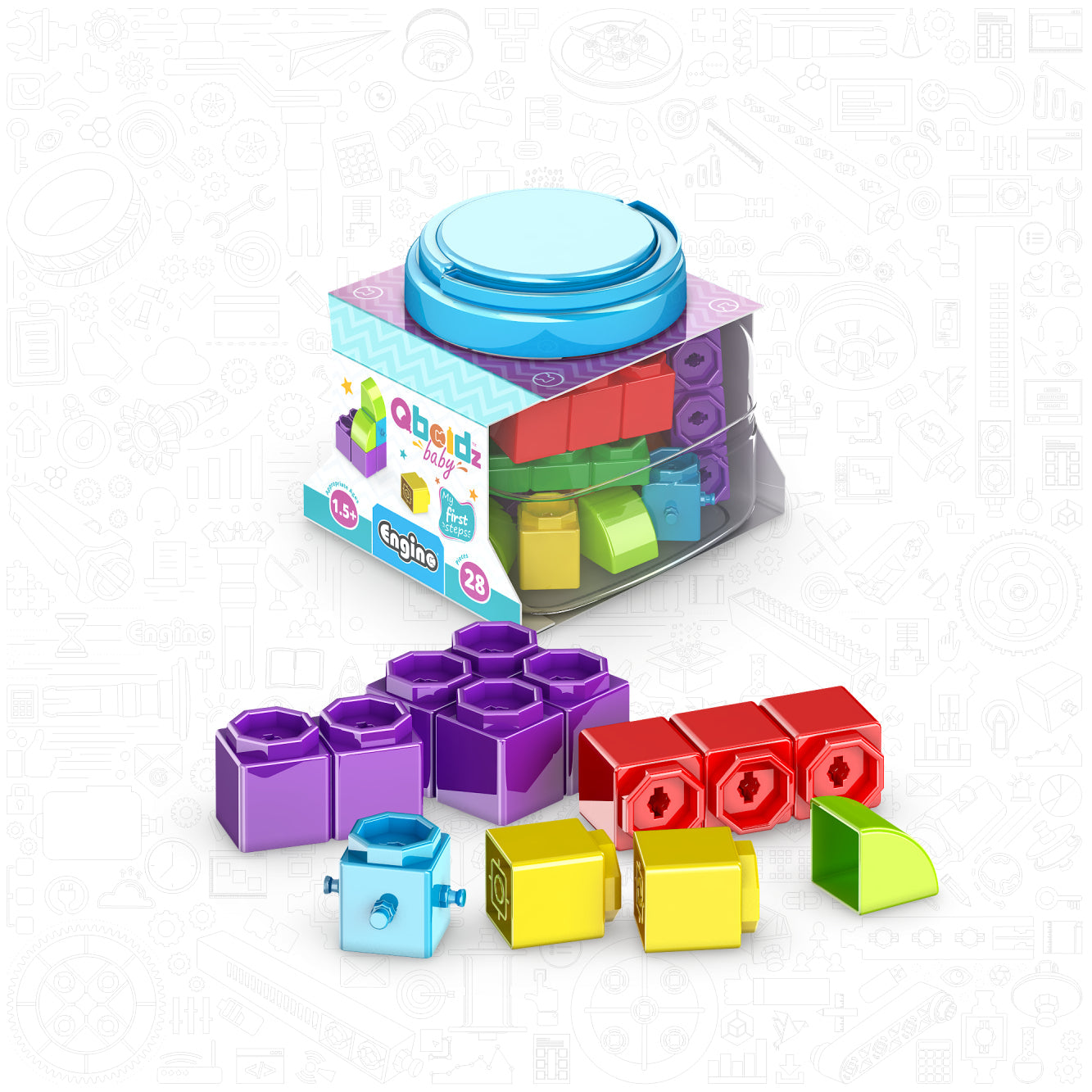 Engino QBOIDZ- My First Steps Coordination STEM Toys for Kids Ages 1.5+ (Small Set in a Plastic Tub)