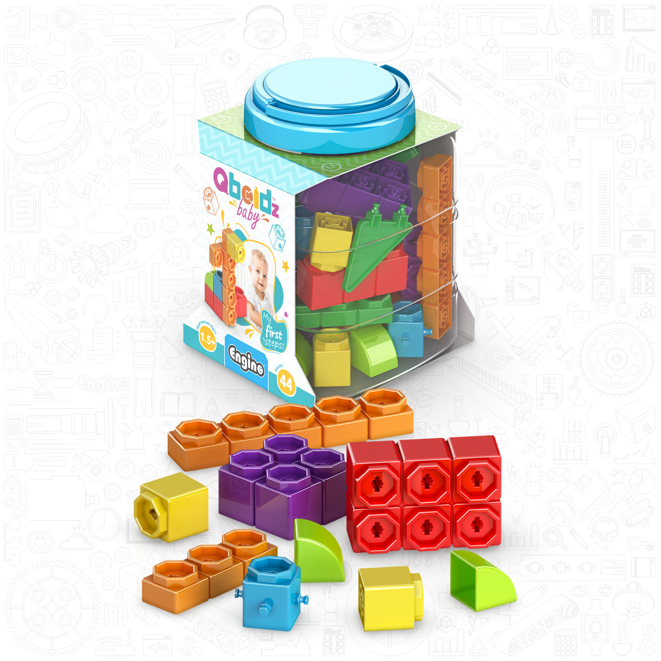 Engino QBOIDZ- My First Steps Building STEM Toys for Kids Ages 1.5+ (Medium Set in a Plastic Tub)