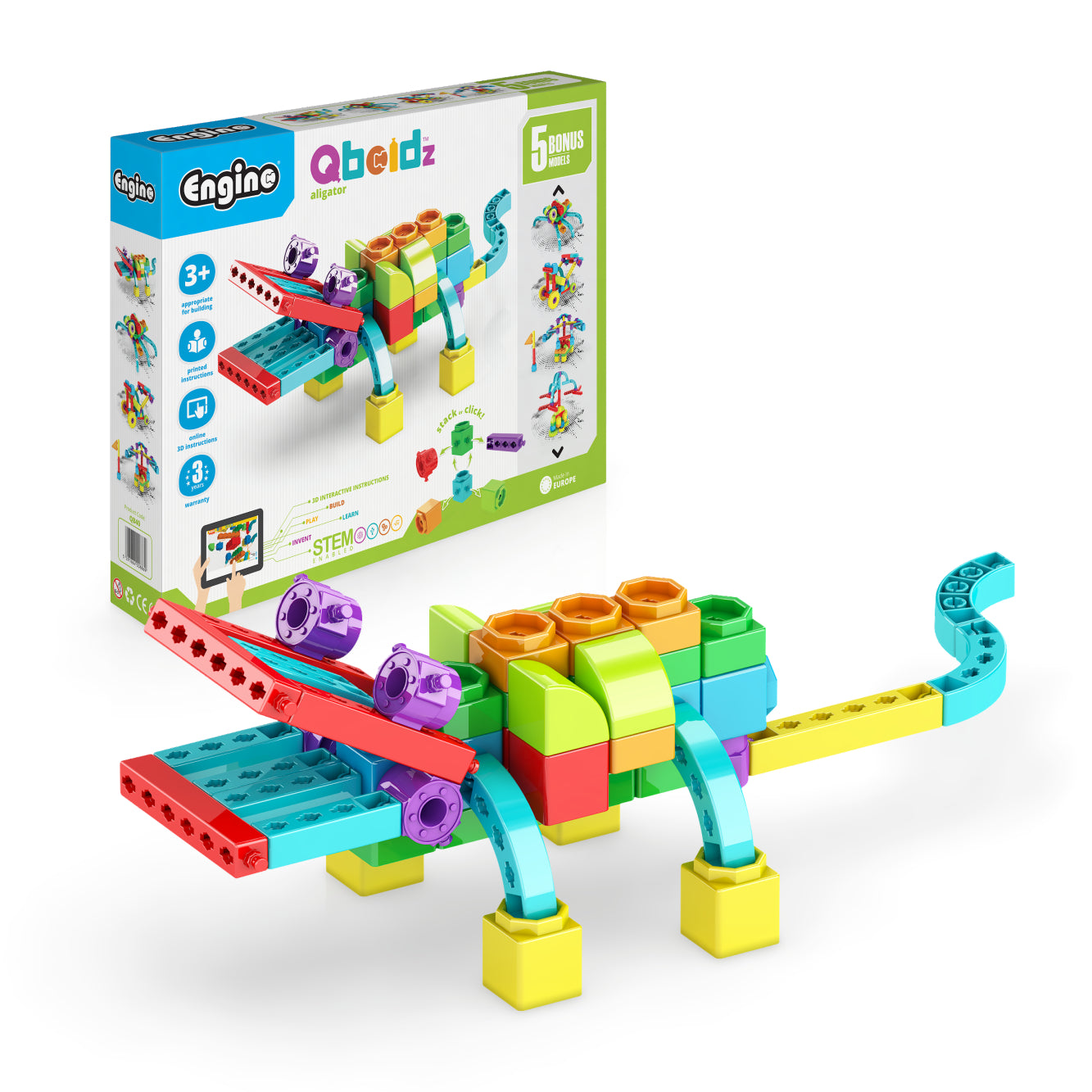 Engino QBOIDZ- Alligator STEM Building Toys for Kids Ages 3+ (5 Models to Build)