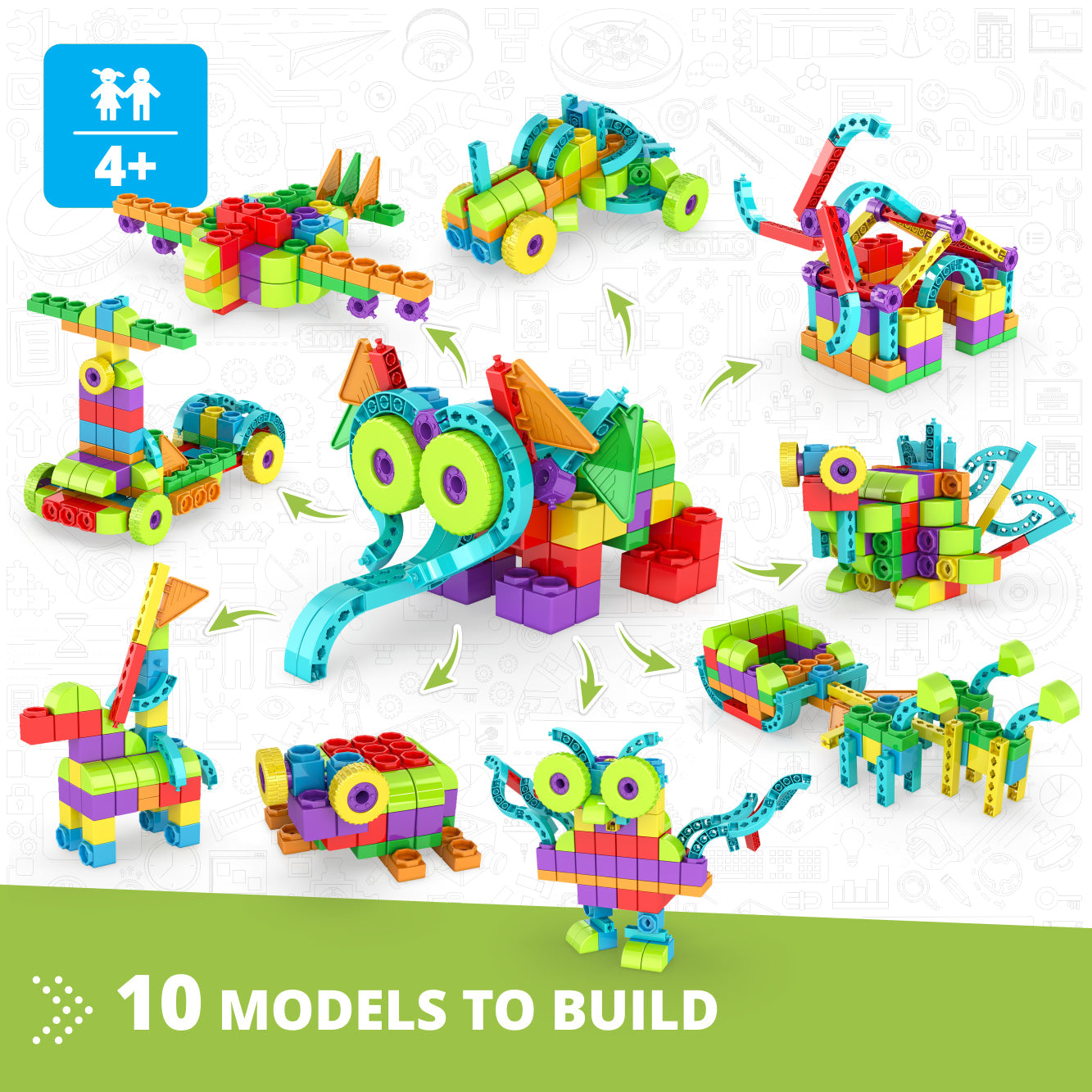 Engino QBOIDZ- Elephant Set STEM Toys for Kids Ages 4+ (10 Models to Build)