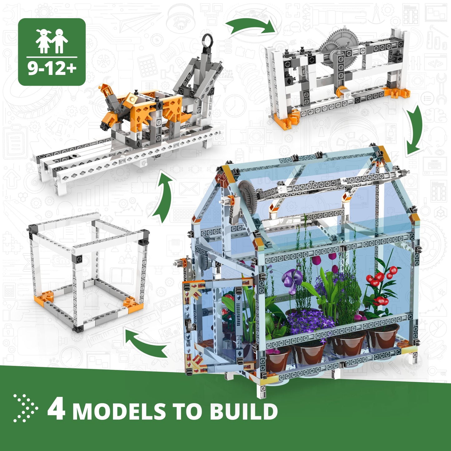 Engino DIY Robotized Greenhouse – Build, Grow & Experiment with STEM, For Kids Ages 9–12+ (4 Models to Build)