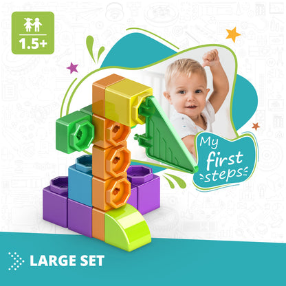 Engino QBOIDZ- My First Steps, Building STEM Toys for Kids Ages 1.5+ (Large Set in a Plastic Tub)