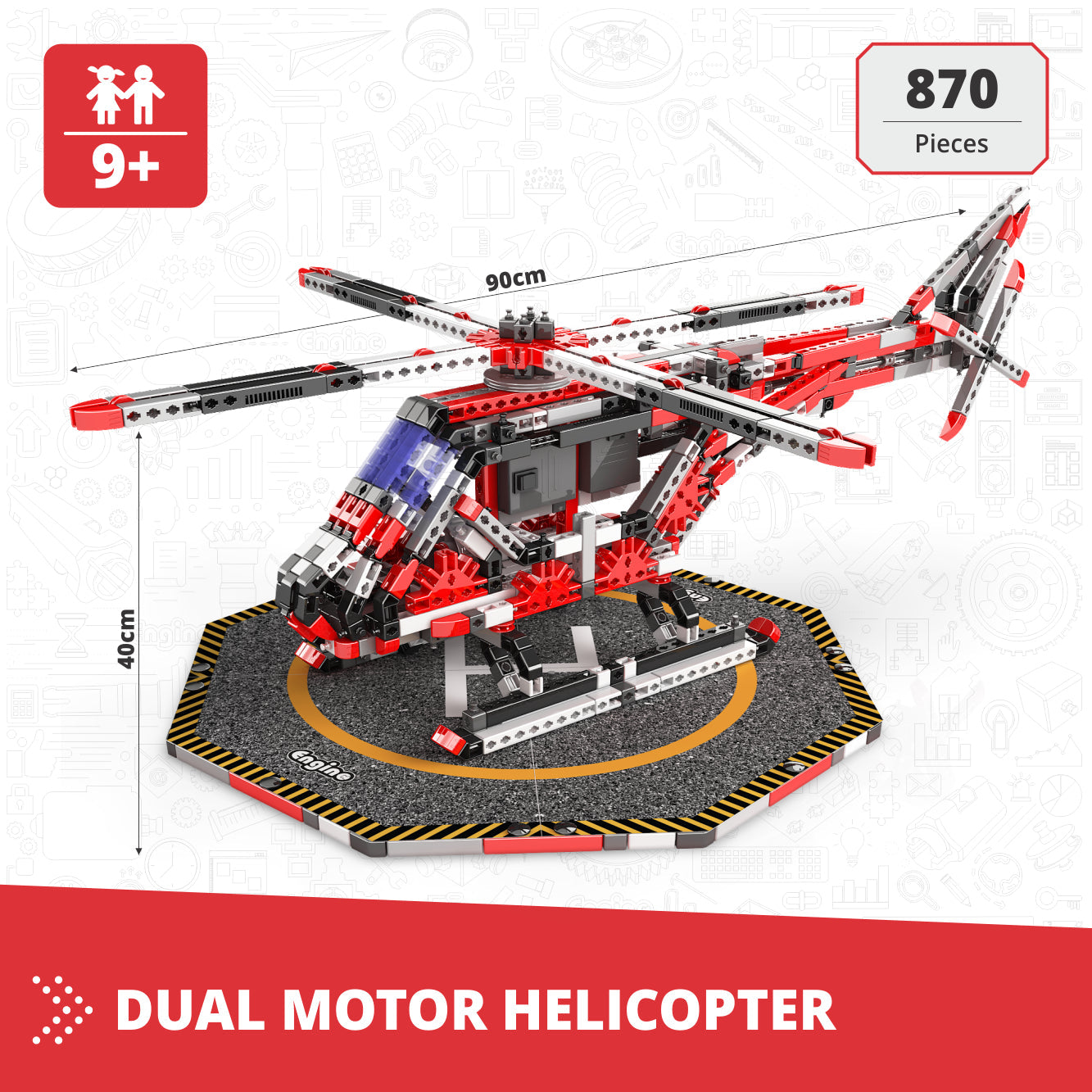 Engino Mega Builds- Dual Motor Helicopter Engineering Toys for Kids Ages 9+ (1 Model to Build)