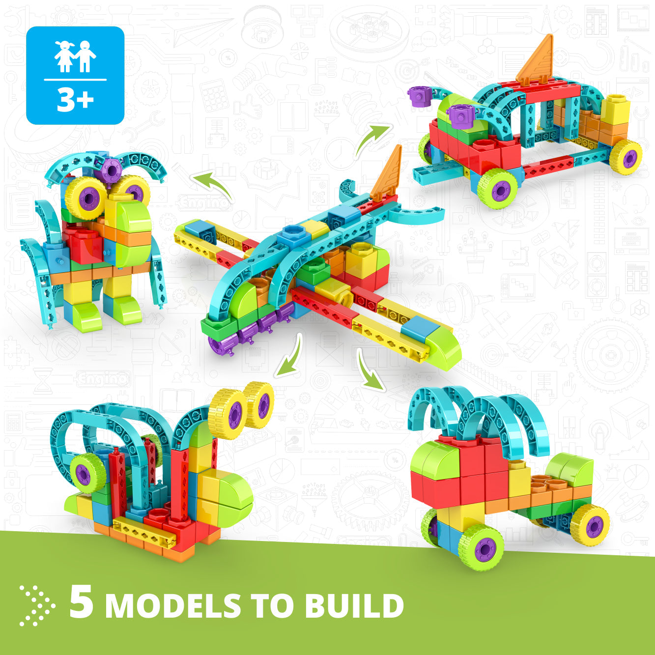 Engino QBOIDZ- Airplane, STEM Building Toys for Kids Ages 3+ (5 Models to Build)