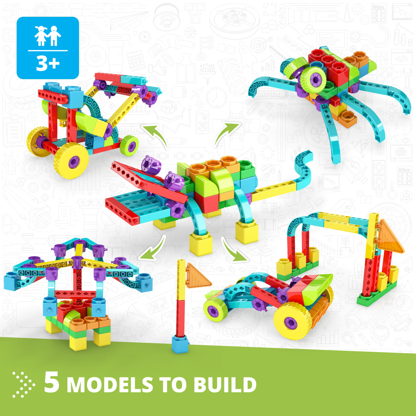Engino QBOIDZ- Alligator STEM Building Toys for Kids Ages 3+ (5 Models to Build)