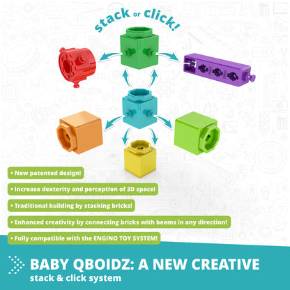 Engino QBOIDZ- My First Steps, Building STEM Toys for Kids Ages 1.5+ (Large Set in a Plastic Tub)