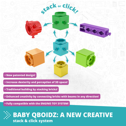 Engino QBOIDZ- My First Steps Coordination STEM Toys for Kids Ages 1.5+ (Small Set in a Plastic Tub)