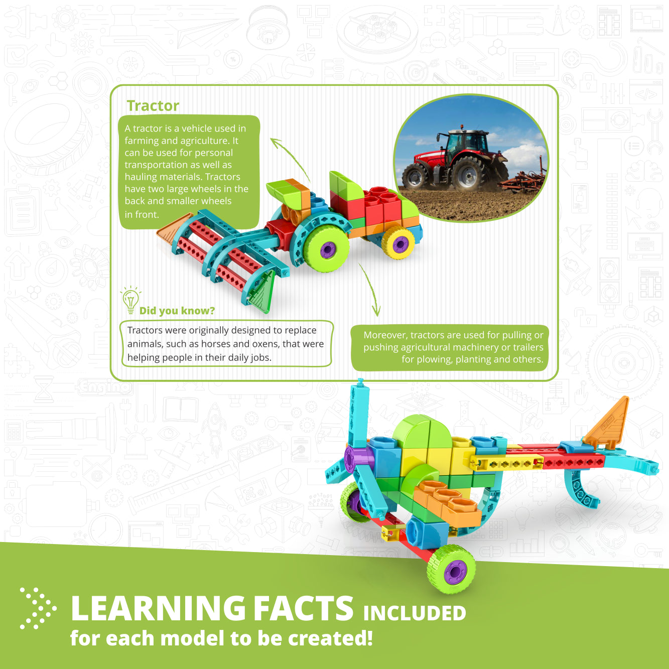 Engino QBOIDZ- Farm Tractor STEM Building Toys for Kids Ages 4+ (10 Models to Build)