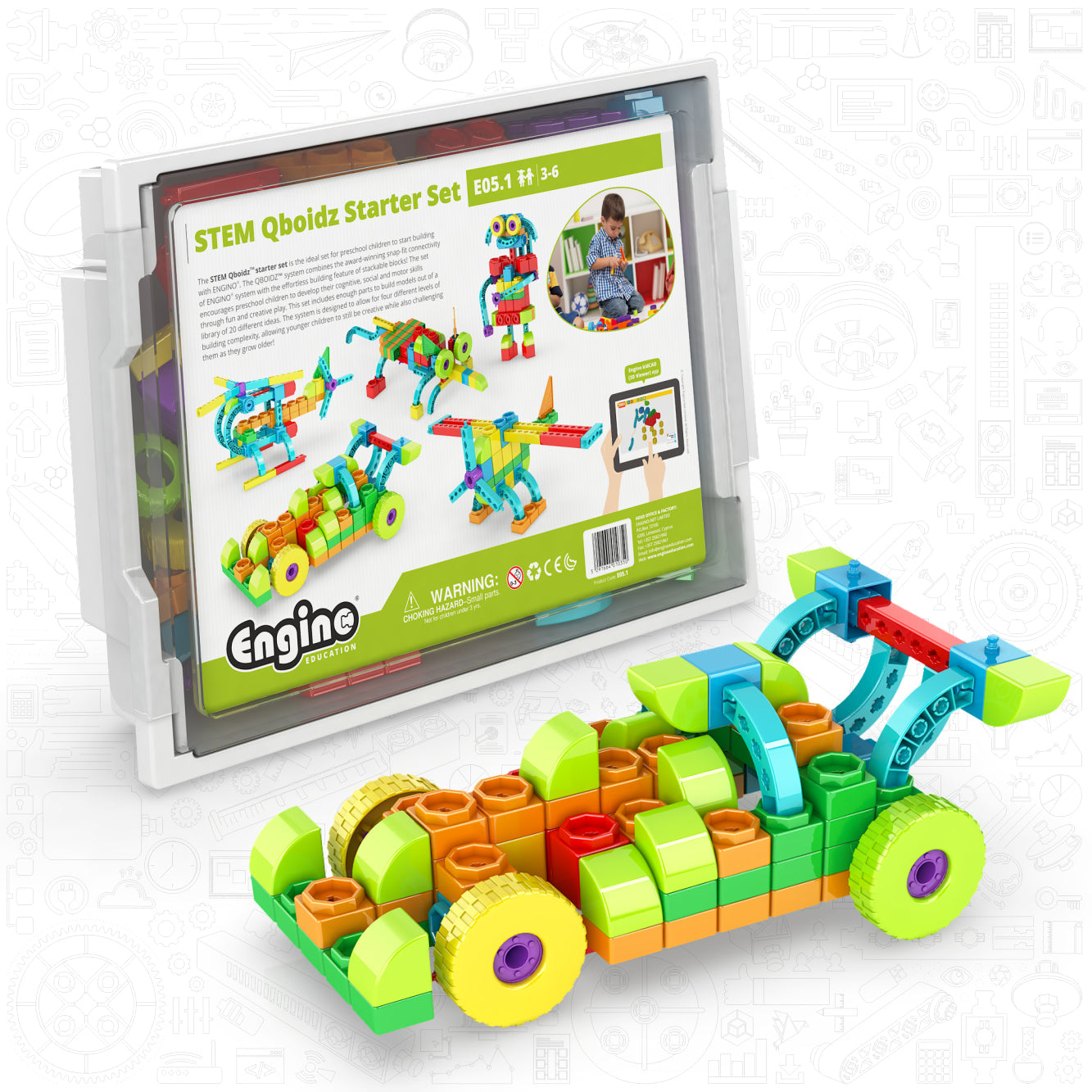 Engino STEM Qboidz Starter Set – STEM Building Blocks for Kids Ages 3+ (20 Models to Build)