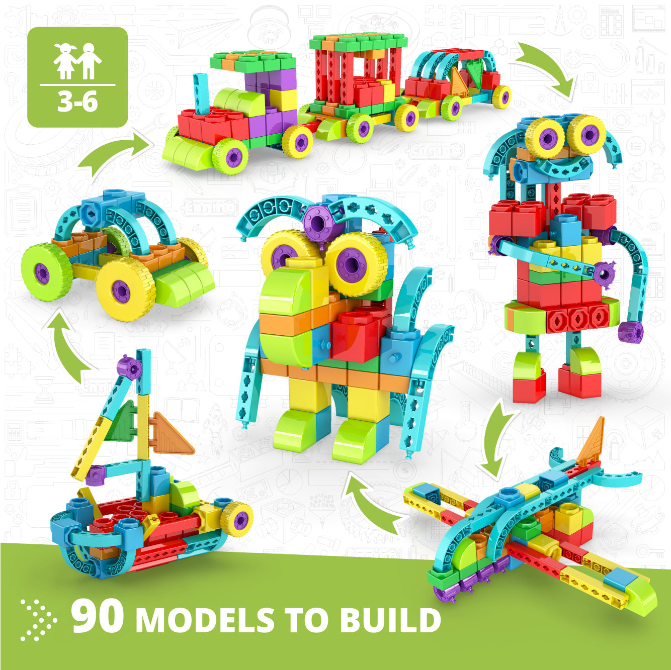 Engino STEM Qboidz – STEM Building Blocks for Kids Ages 3+ (90 Models to Build)