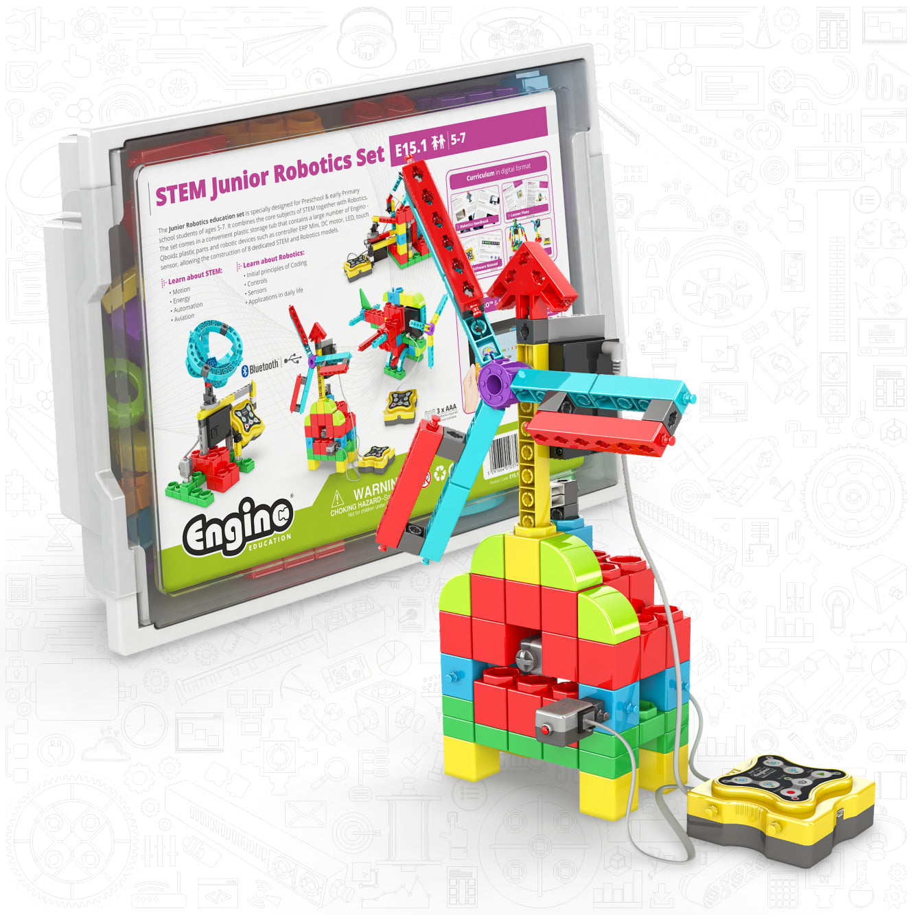 Engino STEM Junior Robotics Set – Early Coding & Robotics Kit for Kids Ages 5–7 (8 Models to Build)