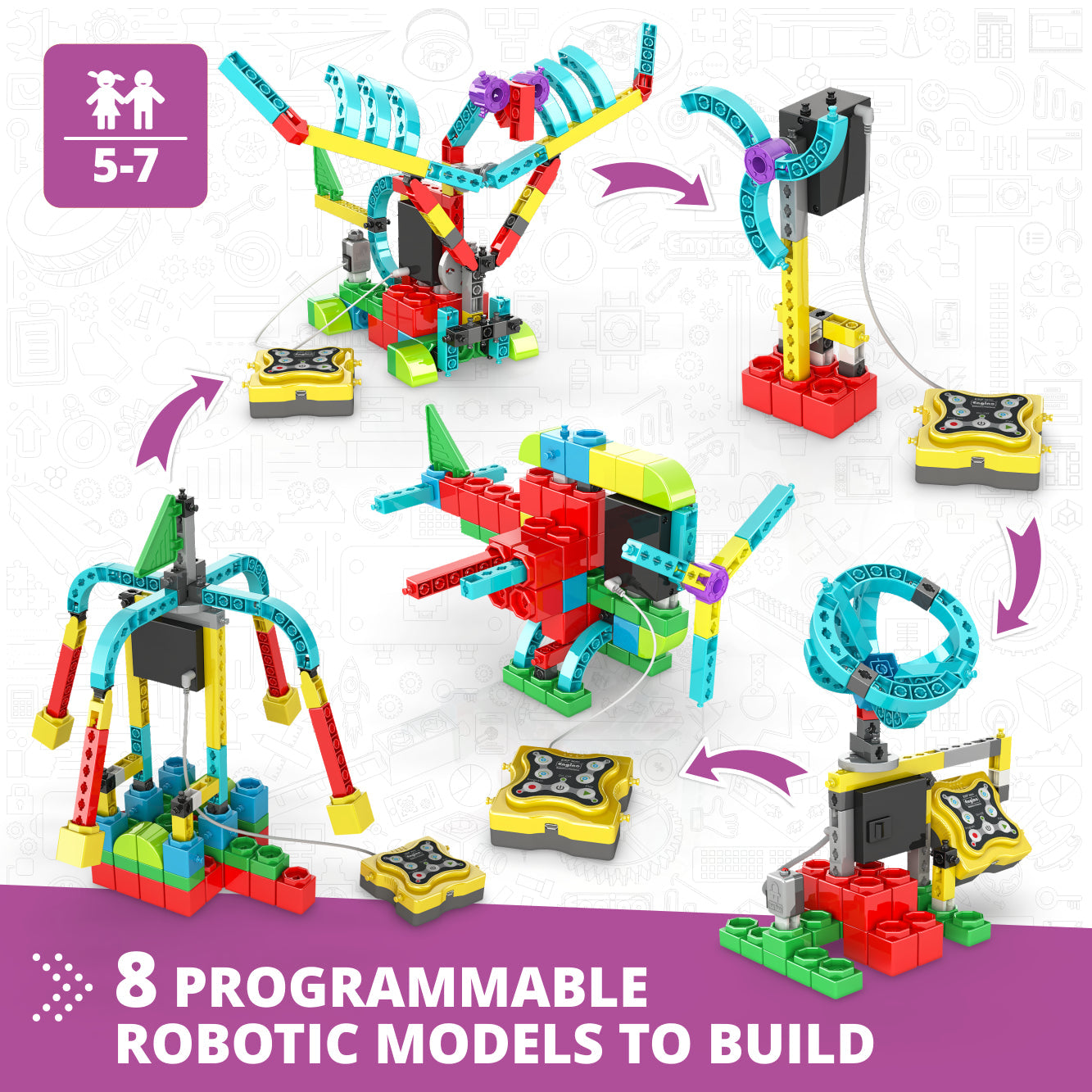 Engino STEM Junior Robotics Set – Early Coding & Robotics Kit for Kids Ages 5–7 (8 Models to Build)