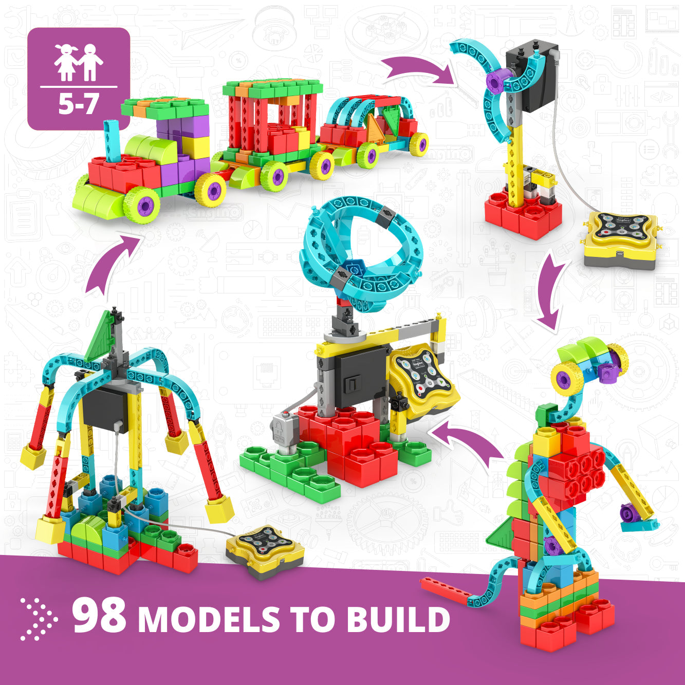 Engino STEM Qboidz & Junior Robotics Set, STEM Building and Coding Kit for Kids Ages 5–7 (98 Models to Build)