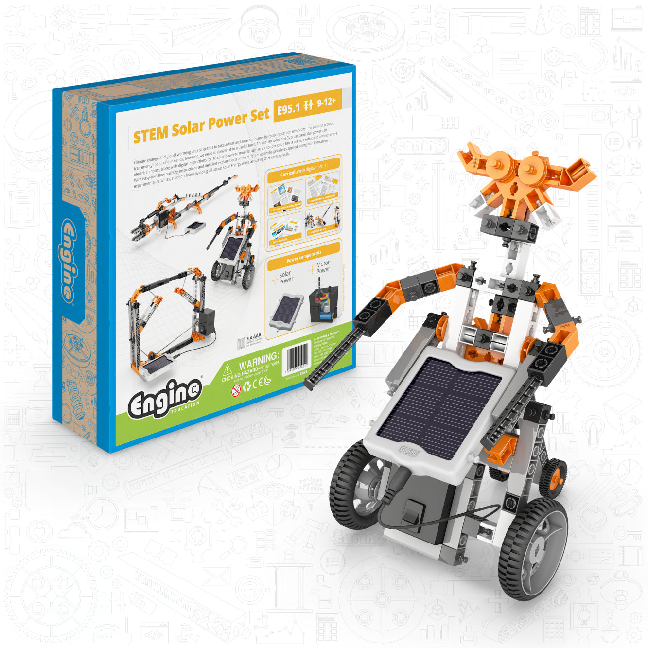 Engino STEM Solar Power Complete Building Set, Learn Renewable Energy, For Kids Ages 9–12+ (16 Solar Models to Build)